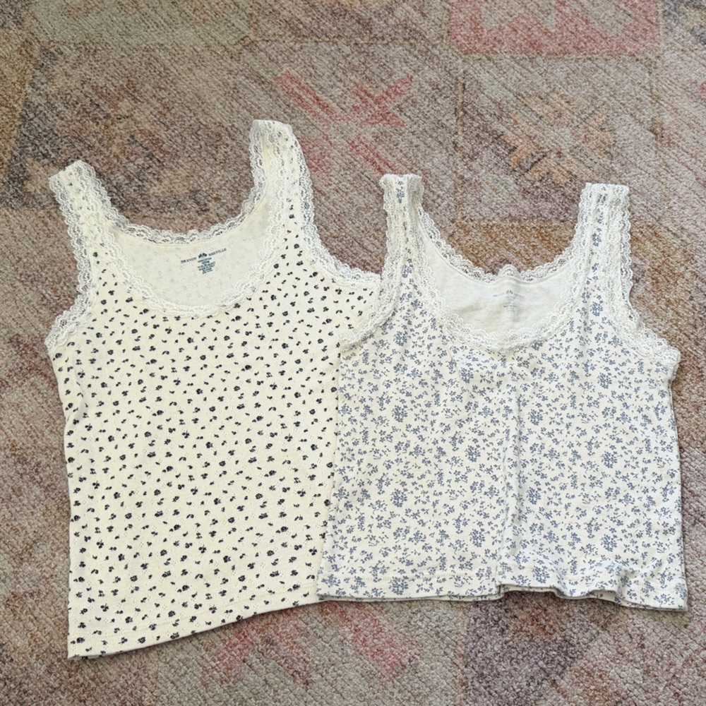 Brandy Melville Cream and White Floral Camisoles